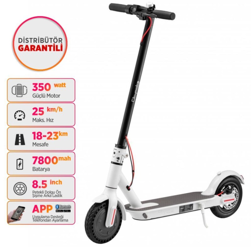 Citymate Plus 350 Watt Elektrikli Scooter Bluetooth'lu 8.5