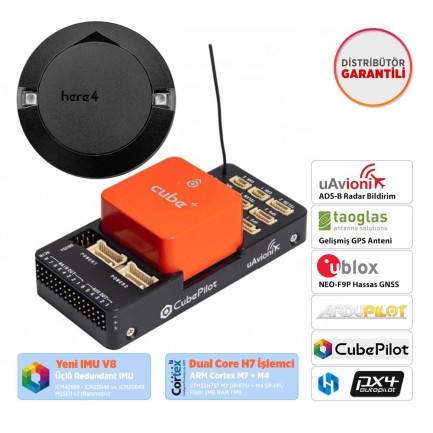 Pixhawk - CubePilot Pixhawk The Cube Orange+ (IMU V8) Standard Set Otopilot Sistemi (ADS-B Carrier Board) + HERE4 Multiband RTK CAN GPS/GNSS Combo Set (Distribütör Garantili) (ÖN SİPARİŞ TAHMİNİ TESLİMAT 30 MAYIS)