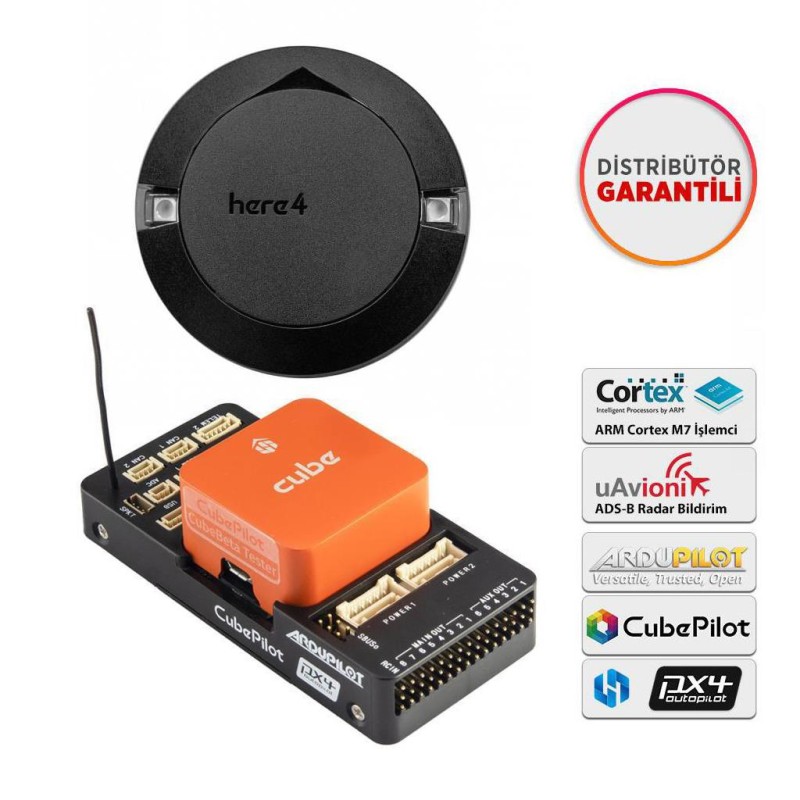 CubePilot The Cube Orange Standard Set Otopilot Sistemi Uçuş Kontrol Kartı UAV Drone Autopilot Flight Controller (ADS-B Carrier Board) + HERE4 HERE 4 GNSS GPS Multiband RTK (Distribütör Garantili) 