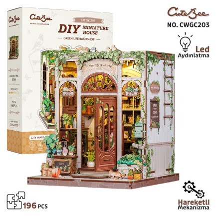 CuteBee - CuteBee CWGC203 Green Life Bookshop 3D Wooden Puzzle