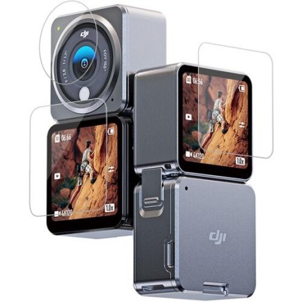 TELESIN - DJI Action 2 Dual-Screen İçin Temperli Kırılmaz Cam Filmi Ekran Koruyucu ( 2x Lens Koruması + 4x Ekran Koruması )