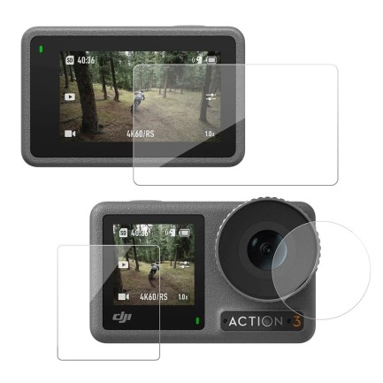 TELESIN - DJI Osmo Action 3 İçin Temperli Kırılmaz Cam Filmi Ekran Koruyucu ( Ön Ekran + Arka Ekran + Lens )