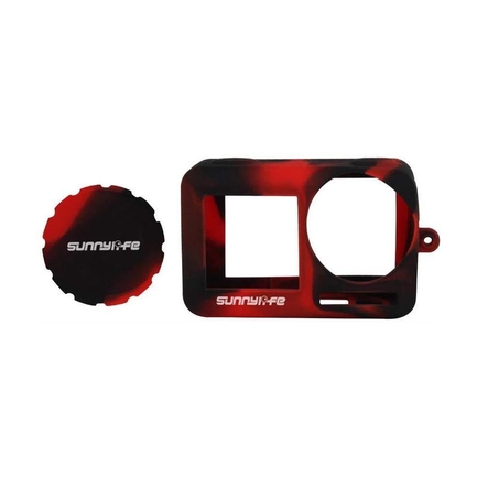 SUNNYLIFE - DJI Osmo Action İçin Siyah-Kırmızı Silikon Kılıf + Lens Kapağı