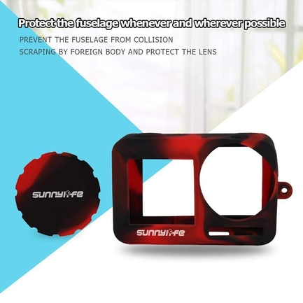 DJI Osmo Action İçin Siyah-Kırmızı Silikon Kılıf + Lens Kapağı - Thumbnail