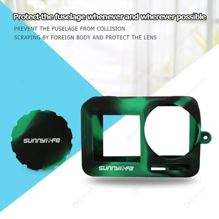 DJI Osmo Action İçin Yeşil-Siyah Silikon Kılıf + Lens Kapağı - Thumbnail