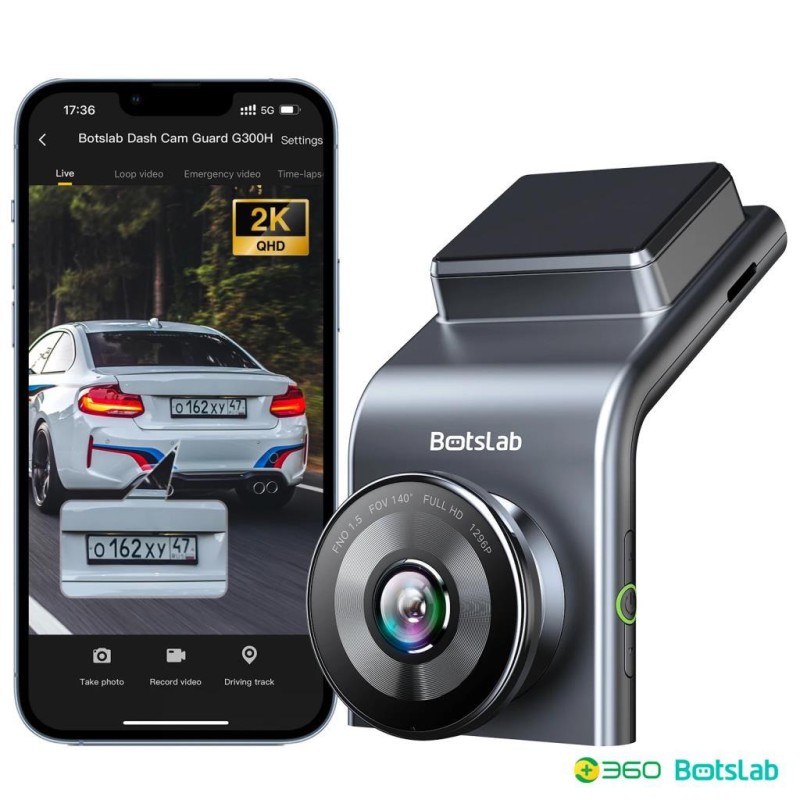 360+ Botslab G300H Pro 2K QHD ADAS Wifi + GPS 140° Geniş Açı Gece Görüşlü Akıllı Araç İçi Kamera