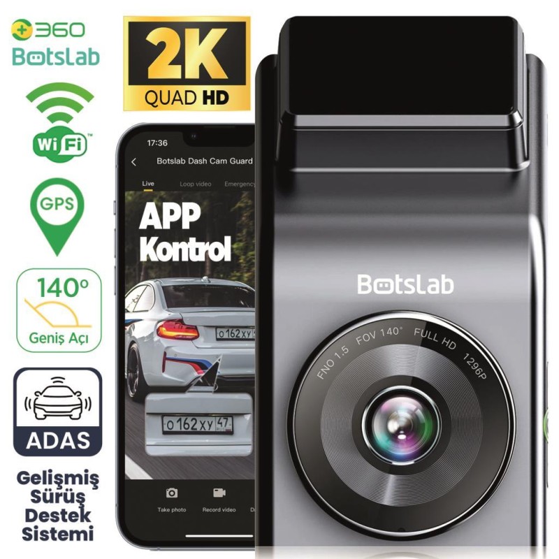 360+ Botslab G300H Pro 2K QHD ADAS Wifi + GPS 140° Geniş Açı Gece Görüşlü Akıllı Araç İçi Kamera
