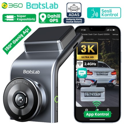 360+ - 360+ Botslab G300H Pro ADAS 3K WiFi+GPS 150° Geniş Açı Gece Görüşlü Araç İçi Kamera Dash Cam Araç Kamerası+WDR+LCD Ekran+G-Sensör+Sesli Kontrol