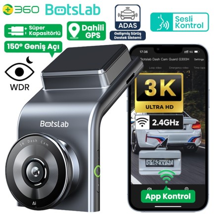 Botslab - 360+ Botslab G300H Pro ADAS 3K WiFi+GPS 150° Geniş Açı Gece Görüşlü Araç İçi Kamera Dash Cam Araç Kamerası+WDR+LCD Ekran+G-Sensör+Sesli Kontrol