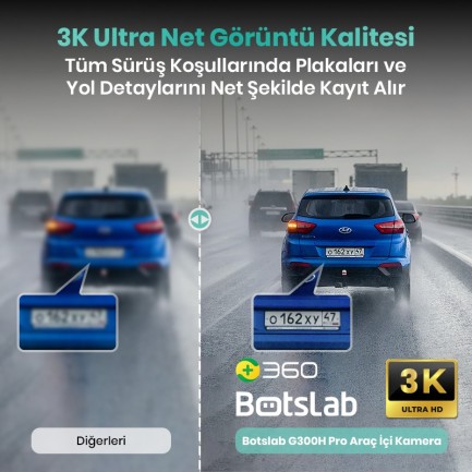 360+ Botslab G300H Pro ADAS 3K WiFi+GPS 150° Geniş Açı Gece Görüşlü Araç İçi Kamera Dash Cam Araç Kamerası+WDR+LCD Ekran+G-Sensör+Sesli Kontrol - Thumbnail