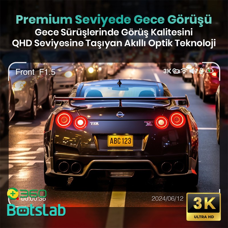 360+ Botslab G300H Pro ADAS 3K WiFi+GPS 150° Geniş Açı Gece Görüşlü Araç İçi Kamera Dash Cam Araç Kamerası+WDR+LCD Ekran+G-Sensör+Sesli Kontrol