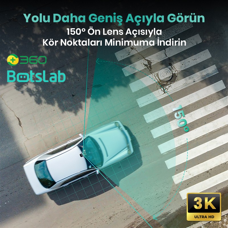 360+ Botslab G300H Pro ADAS 3K WiFi+GPS 150° Geniş Açı Gece Görüşlü Araç İçi Kamera Dash Cam Araç Kamerası+WDR+LCD Ekran+G-Sensör+Sesli Kontrol