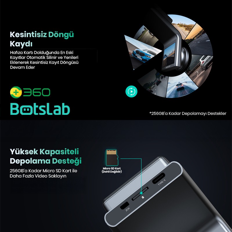 360+ Botslab G300H Pro ADAS 3K WiFi+GPS 150° Geniş Açı Gece Görüşlü Araç İçi Kamera Dash Cam Araç Kamerası+WDR+LCD Ekran+G-Sensör+Sesli Kontrol