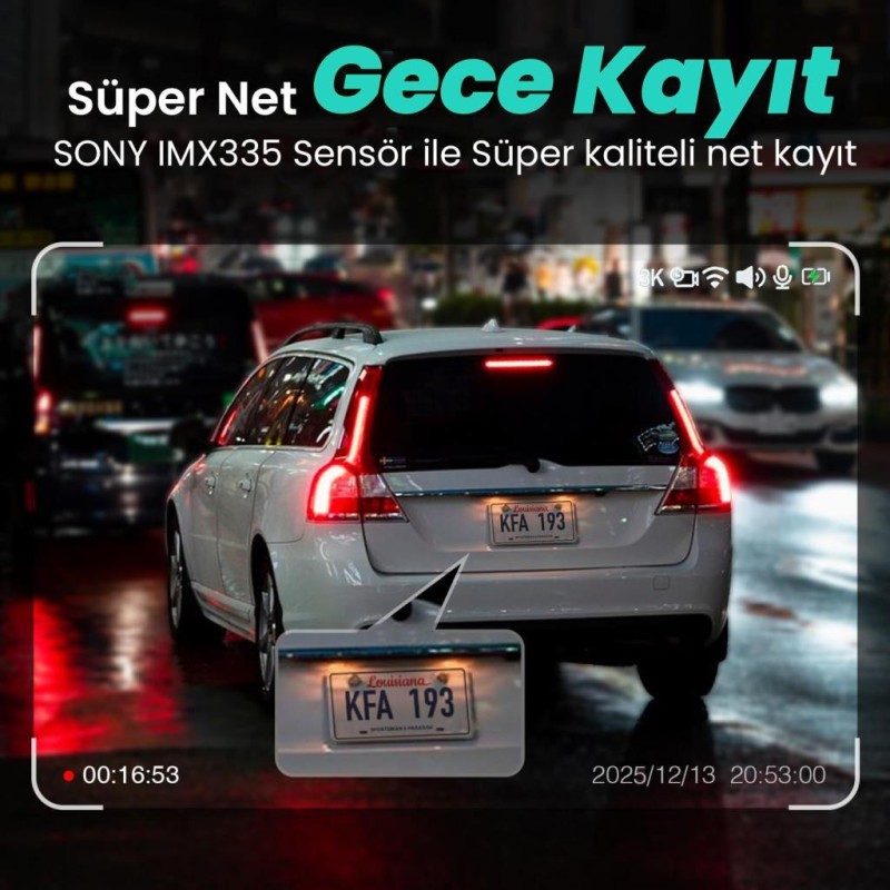 360+ Botslab G500H Pro ADAS Ön 3K QHD - Arka 1080P FHD 150° Geniş Açı WiFi+GPS Gece Görüşlü Akıllı Araç İçi Kamera