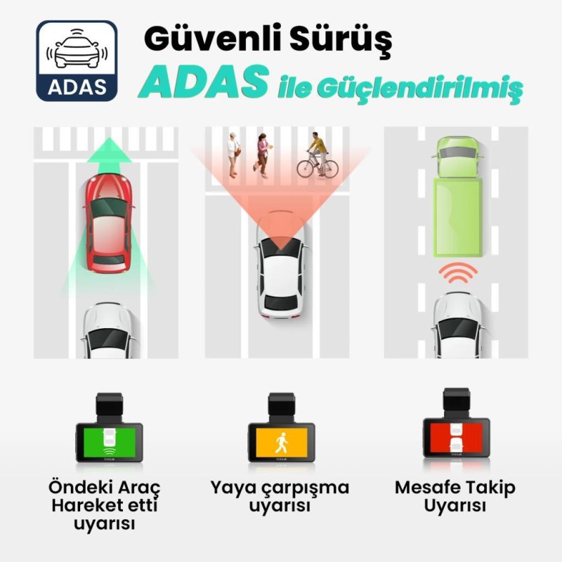 360+ Botslab G500H Pro ADAS Ön 3K QHD - Arka 1080P FHD 150° Geniş Açı WiFi+GPS Gece Görüşlü Akıllı Araç İçi Kamera