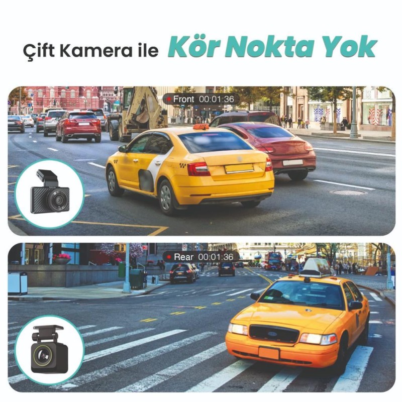 360+ Botslab G500H Pro ADAS Ön 3K QHD - Arka 1080P FHD 150° Geniş Açı WiFi+GPS Gece Görüşlü Akıllı Araç İçi Kamera