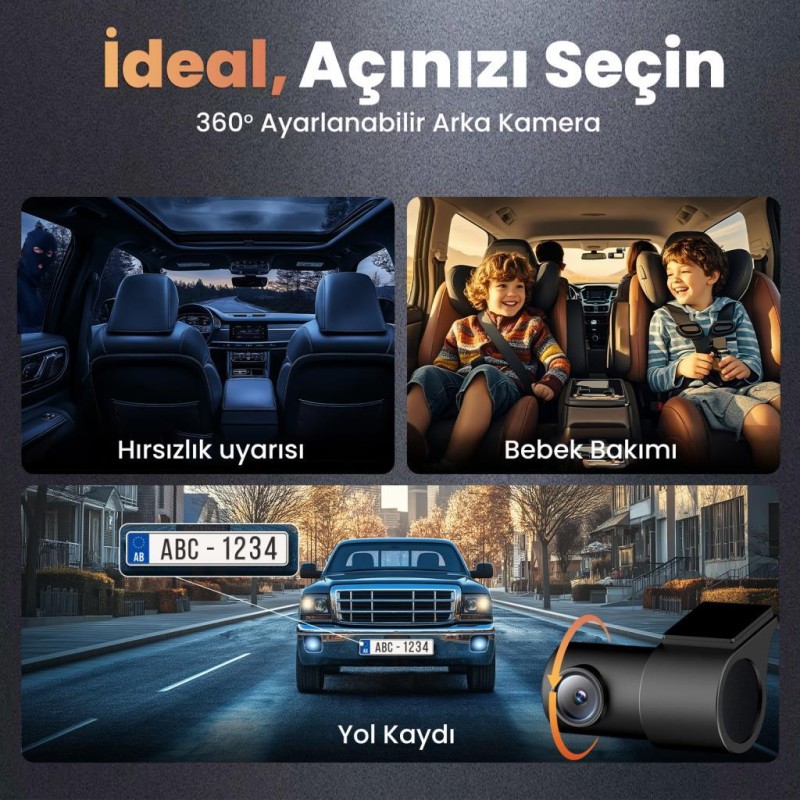 360+ Botslab G980H Pro ADAS Ön Kamera Gerçek 4K UHD Arka 2K QHD 170° Geniş Açı Lens Gece Görüşü Dahili Gps Modülü Akıllı Araç İçi Kamera (64GB HAFIZA KARTI HEDİYELİ)+Park Modu Kiti Combo 