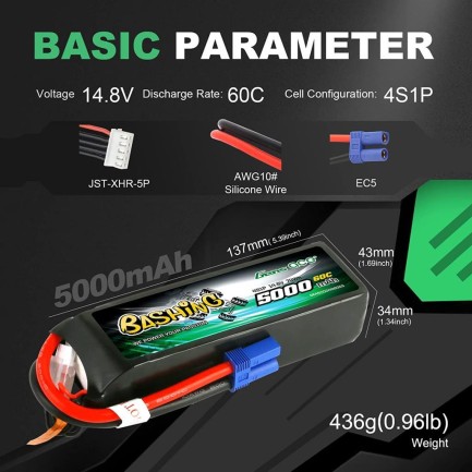 Gens Ace 5000 mAh 14.8V 4S1P 60C Lipo Batarya - Thumbnail