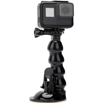 GoPro / DJI & Sjcam & Insta360 & Vantop Aksiyon Kameraları İçin Ayarlanabilir Açılı Boyunluk Gooseneck + Vakum Vantuz Bağlantı Parçası Tripod Yuvalı ( Tüm Aksiyon Kameraları İle Uyumludur ) - Thumbnail