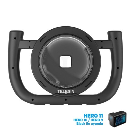 TELESIN - GoPro Hero12 Black / Hero11 / Hero10 / Hero9 Black İçin Çift El Dome Port Housing Su Geçirmez Su Altı ve Üstü Yarım Küre
