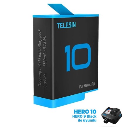 TELESIN - GoPro Hero10 / Hero9 Black İçin Lithium Yedek Batarya 1750 mAh