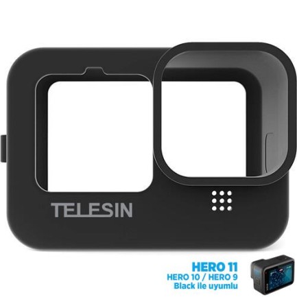 TELESIN - GoPro HERO11 Black / HERO10 Black / HERO9 Black Silikon Koruma Kılıfı + Bileklik + Boyunluk Siyah