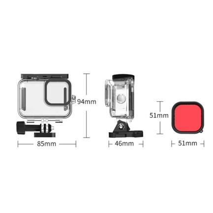 GoPro Hero10 Black / Hero9 Black İçin Su Geçirmez Housing Koruyucu Muhafaza Kamera Kutusu Koruma Kabı Kılıf + 3 Adet Su Altı Dalış Filtresi ( Kırmızı + Magenta + Pembe ) - Thumbnail