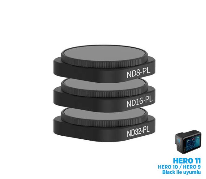 GoPro HERO11 Black & HERO10 Black / HERO9 Black İçin 3 Lü ND Polarize Lens Filtre Seti ND8/PL - ND16/PL - ND32/PL