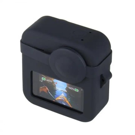 GoPro Max 360 İçin Silikon Kılıf + Lens Koruma Kapağı Siyah - Thumbnail