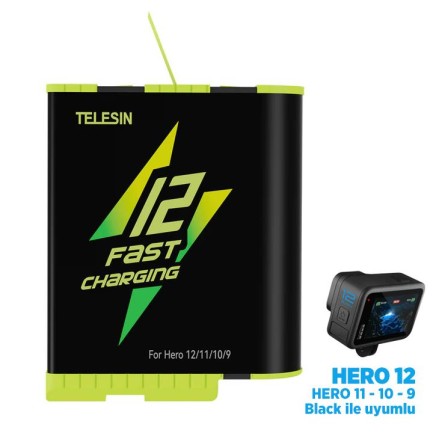 TELESIN - GoPro Şarj Edilebilir Yedek Batarya Fast Charging 1750mAh (Hero12 , Hero11 ,Hero10,Hero9 Black) TELESIN - GoPro Şarj Edilebilir Yedek Batarya Fast Charging 1750mAh (Hero12 , Hero11 ,Hero10,Hero9 Black)