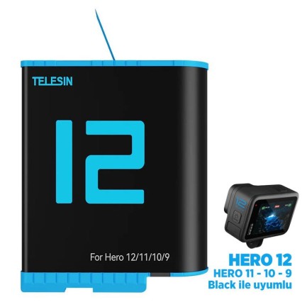 TELESIN - GoPro Şarj Edilebilir Yedek Batarya Fast Charging 1750mAh Mavi (Hero12 , Hero11 ,Hero10,Hero9 Black) TELESIN - GoPro Şarj Edilebilir Yedek Batarya Fast Charging 1750mAh Mavi (Hero12 , Hero11 ,Hero10,Hero9 Black)
