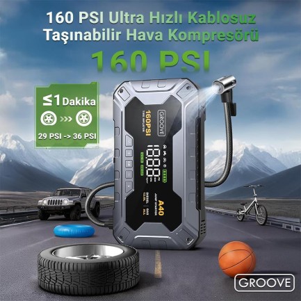 Groove A40 Akü Takviye Cihazı + Lastik Şişirme Kompresörlü Taşınabilir Jump Starter (ÖN SİPARİŞ TAHMİNİ TESLİMAT 25 MART) - Thumbnail