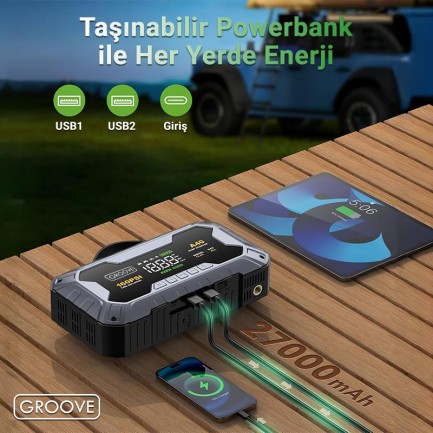 Groove A40 Akü Takviye Cihazı + Lastik Şişirme Kompresörlü Taşınabilir Jump Starter (ÖN SİPARİŞ TAHMİNİ TESLİMAT 25 MART) - Thumbnail