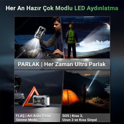 GROOVE A40 27000mAh 8000A Akü Takviye Cihazı+Lastik Şişirme Pompası Kompresörlü Jump Starter (Çanta+Powerbank+Led Lamba+LCD Ekran) - Thumbnail