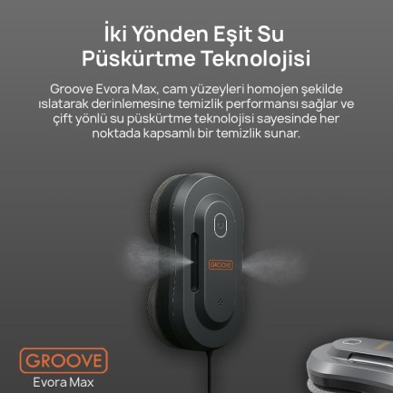 Groove Evora Max Akıllı Uygulama Kontrollü Cam Temizleme Silme Robotu +Yapay Zeka Desteği+Ultra Sessiz+Akıllı Sensör+2 Ultrasonik Sprey - Thumbnail