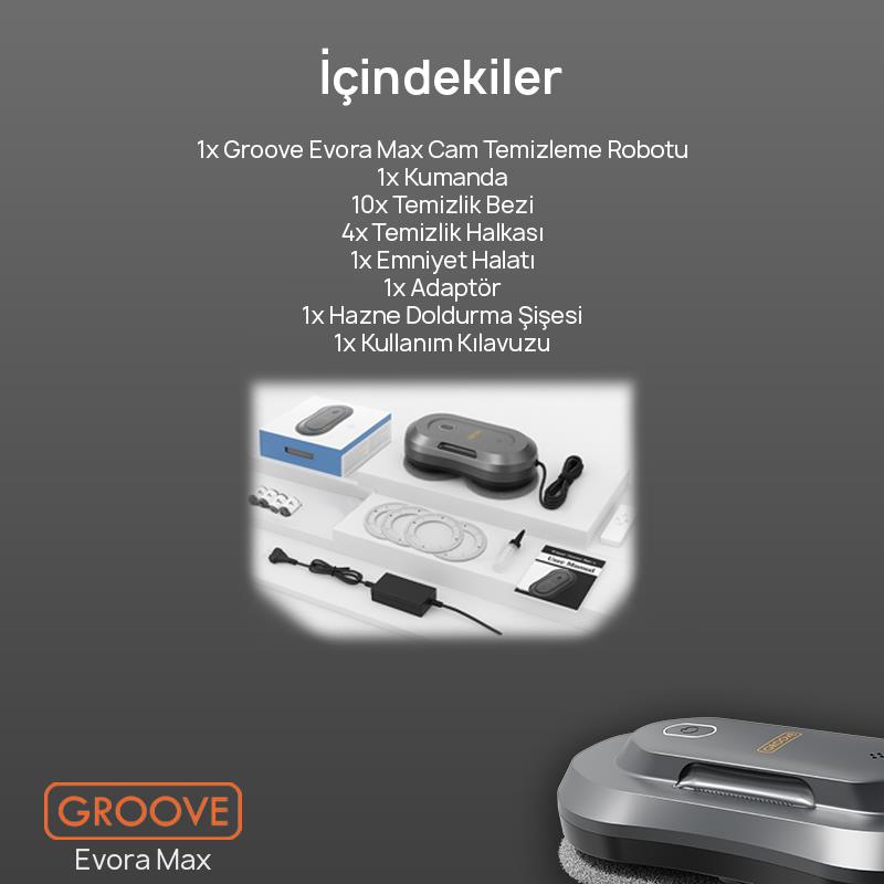 Groove Evora Max Akıllı Uygulama Kontrollü Cam Temizleme Silme Robotu +Yapay Zeka Desteği+Ultra Sessiz+Akıllı Sensör+2 Ultrasonik Sprey