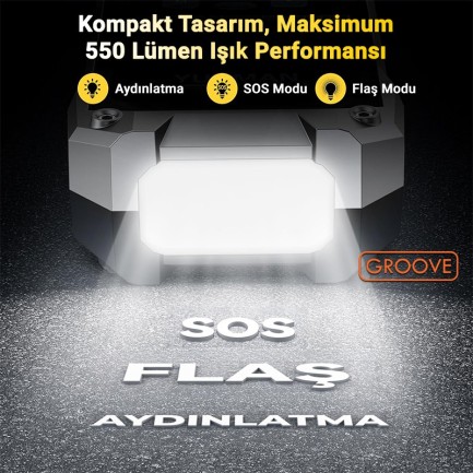 GROOVE F04 21800mAh 6000A Akü Takviye Cihazı+Lastik Şişirme Pompası Kompresörlü Jump Starter (Çanta+Powerbank+Led Lamba+LCD Ekran) - Thumbnail