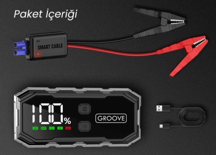 GROOVE F11 15800mAh 2000A Akü Takviye Cihazı Taşınabilir Jump Starter (Powerbank+Led Lamba+LCD Ekran) - Thumbnail