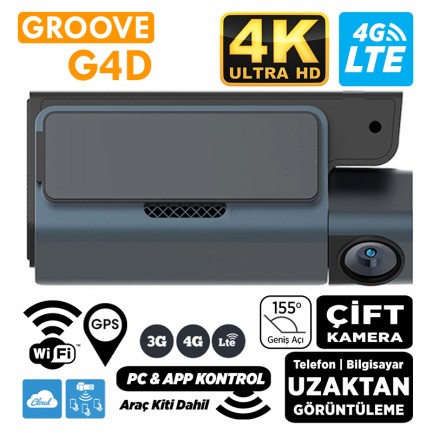 GROOVE - GROOVE G4D 4G LTE UHD Araç İçi Kamera - Uzaktan Erişim Canlı Video | Sony IMX415 Sensor | WiFi | GPS | UHD 2160p Kamera | Çift Yönlü Konuşma