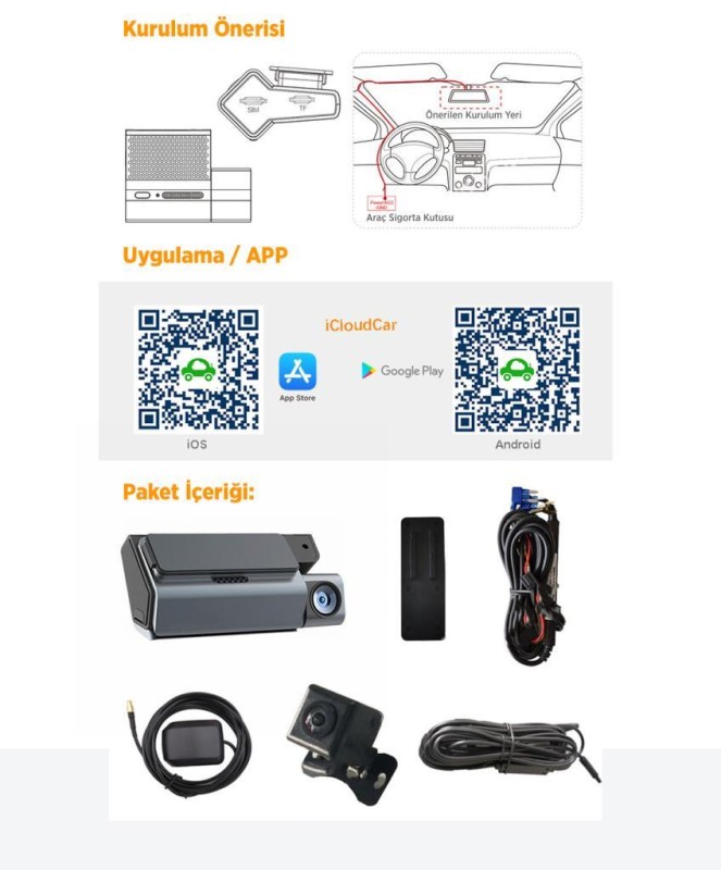 GROOVE G4D 4G LTE 4K UHD Ön+Arka Araç İçi Kamera Sim Kart Destekli Uzaktan Erişim Canlı Video |WiFi|GPS|160° Geniş Açı|G-Sensor|Çift Yönlü Konuşma|