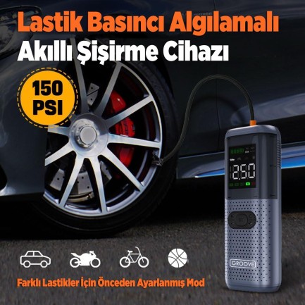 GROOVE HCB002 22000mAh 2500A Akü Takviye Cihazı + Lastik Şişirme Kompresörlü Taşınabilir Jump Starter (Kompresör+Powerbank+Led Lamba+LCD Ekran) - Thumbnail