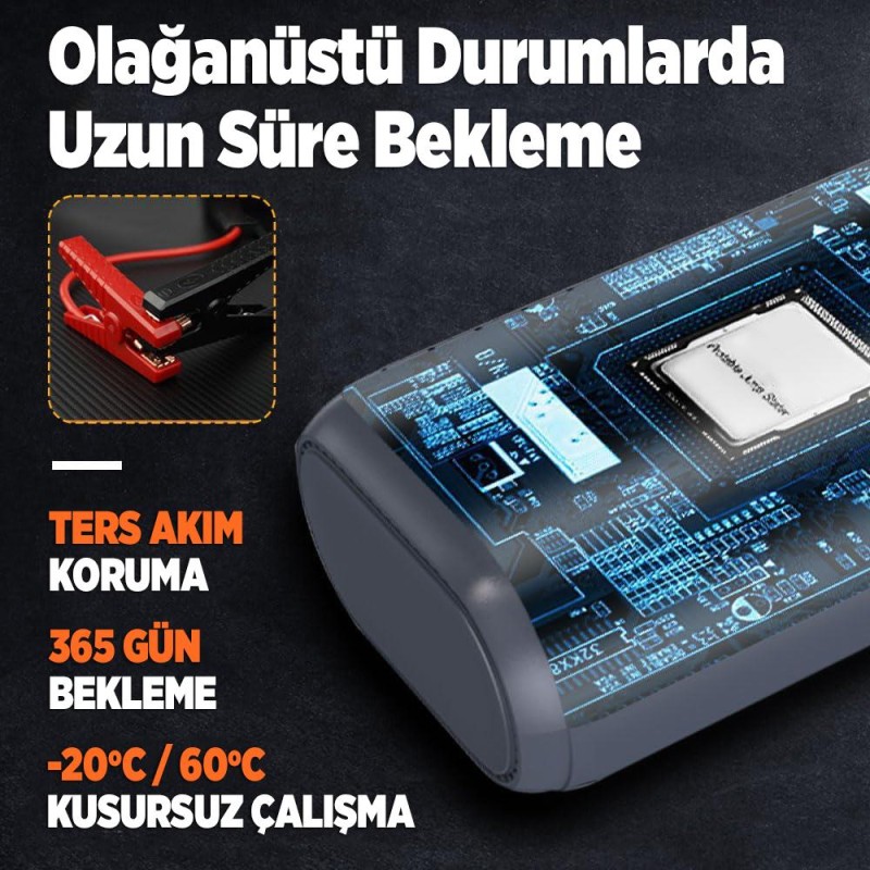 GROOVE HCB002 22000mAh 2500A Akü Takviye Cihazı + Lastik Şişirme Kompresörlü Taşınabilir Jump Starter (Kompresör+Powerbank+Led Lamba+LCD Ekran) 