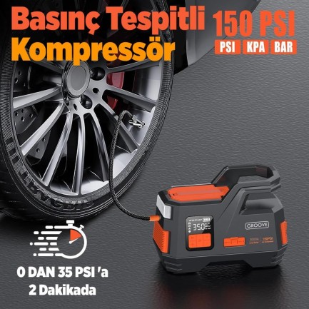 GROOVE JS006 26800mAh 3000A Akü Takviye Cihazı + Lastik Şişirme Kompresörlü Taşınabilir Jump Starter (Kompresör+Powerbank+Led Lamba+LCD Ekran) - Thumbnail
