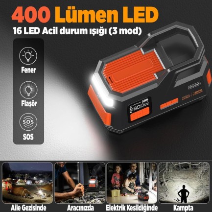 GROOVE JS006 26800mAh 3000A Akü Takviye Cihazı + Lastik Şişirme Kompresörlü Taşınabilir Jump Starter (Kompresör+Powerbank+Led Lamba+LCD Ekran) - Thumbnail