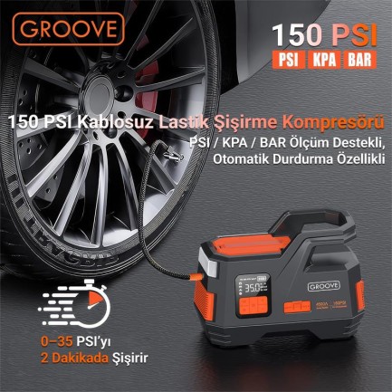 GROOVE JS006 29200mAh 4500A Akü Takviye Cihazı +Lastik Şişirme Kompresörlü Taşınabilir Jump Starter (Kompresör+Powerbank+Led Lamba+LCD Ekran) - Thumbnail