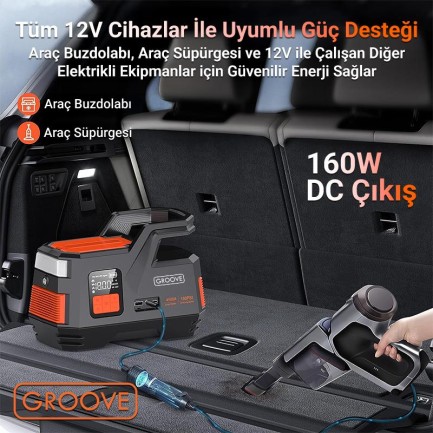GROOVE JS006 29200mAh 4500A Akü Takviye Cihazı +Lastik Şişirme Kompresörlü Taşınabilir Jump Starter (Kompresör+Powerbank+Led Lamba+LCD Ekran) - Thumbnail