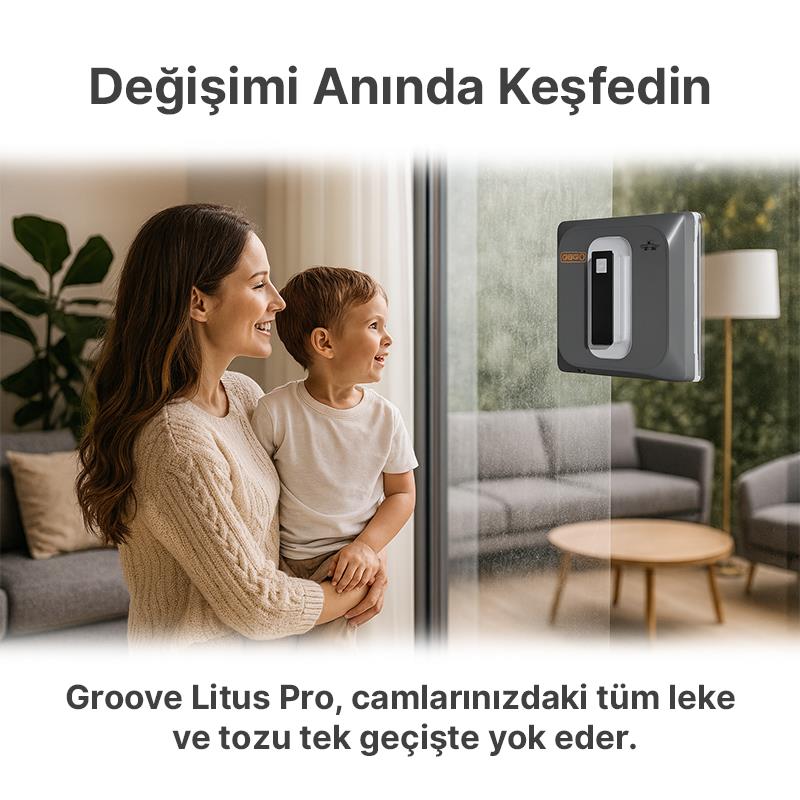 Groove Litus Pro Akıllı Uygulama Kontrollü Cam Temizleme Silme Robotu +Yapay Zeka Desteği+Ultra Sessiz+Akıllı Sensör+4 Ultrasonik Sprey