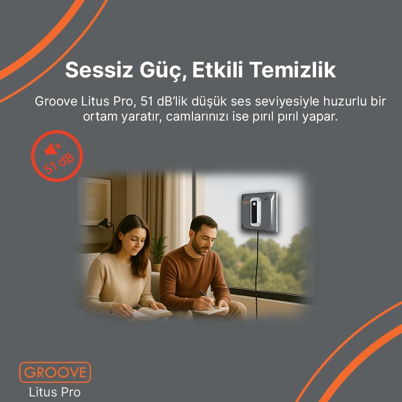 Groove Litus Pro Akıllı Uygulama Kontrollü Cam Temizleme Silme Robotu +Yapay Zeka Desteği+Ultra Sessiz+Akıllı Sensör+4 Ultrasonik Sprey