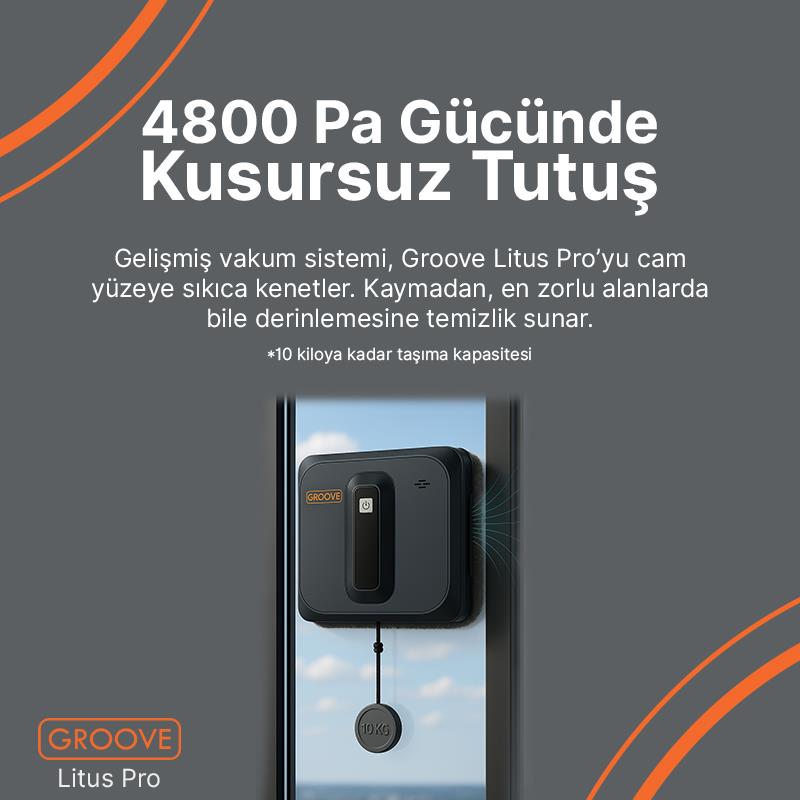 Groove Litus Pro Akıllı Uygulama Kontrollü Cam Temizleme Silme Robotu +Yapay Zeka Desteği+Ultra Sessiz+Akıllı Sensör+4 Ultrasonik Sprey