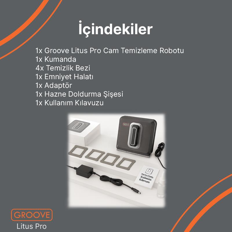 Groove Litus Pro Akıllı Uygulama Kontrollü Cam Temizleme Silme Robotu +Yapay Zeka Desteği+Ultra Sessiz+Akıllı Sensör+4 Ultrasonik Sprey